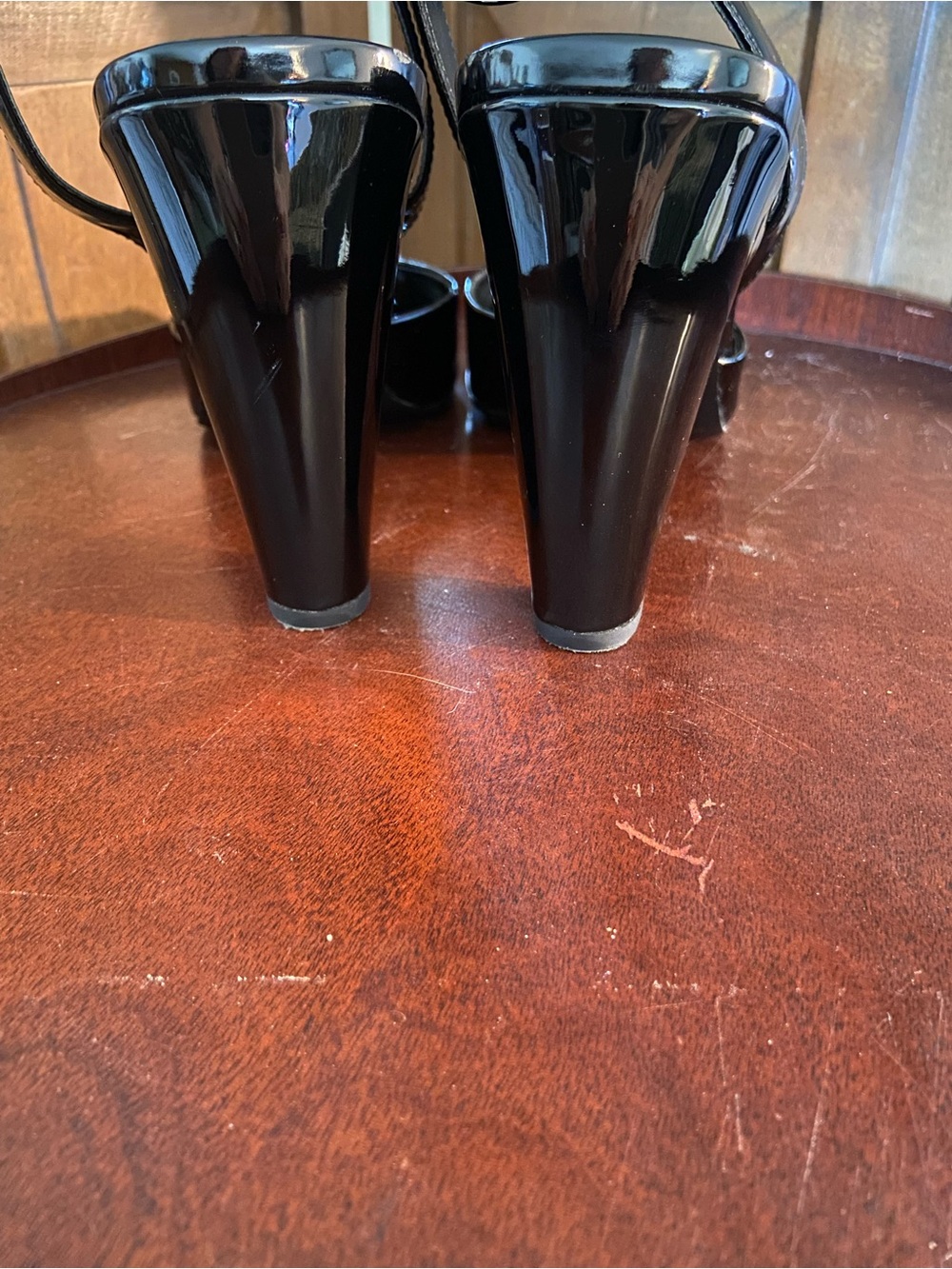 Sam Edelman Black Patent Peep-Toe Ankle-Strap Heels - Picture 3 of 6